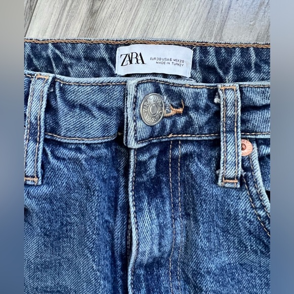 ZARA BLUE DENIM HIGH WAIST STRAIGHT ANKLE CROPPED JEANS Size US 6 - Picture 5 of 8
